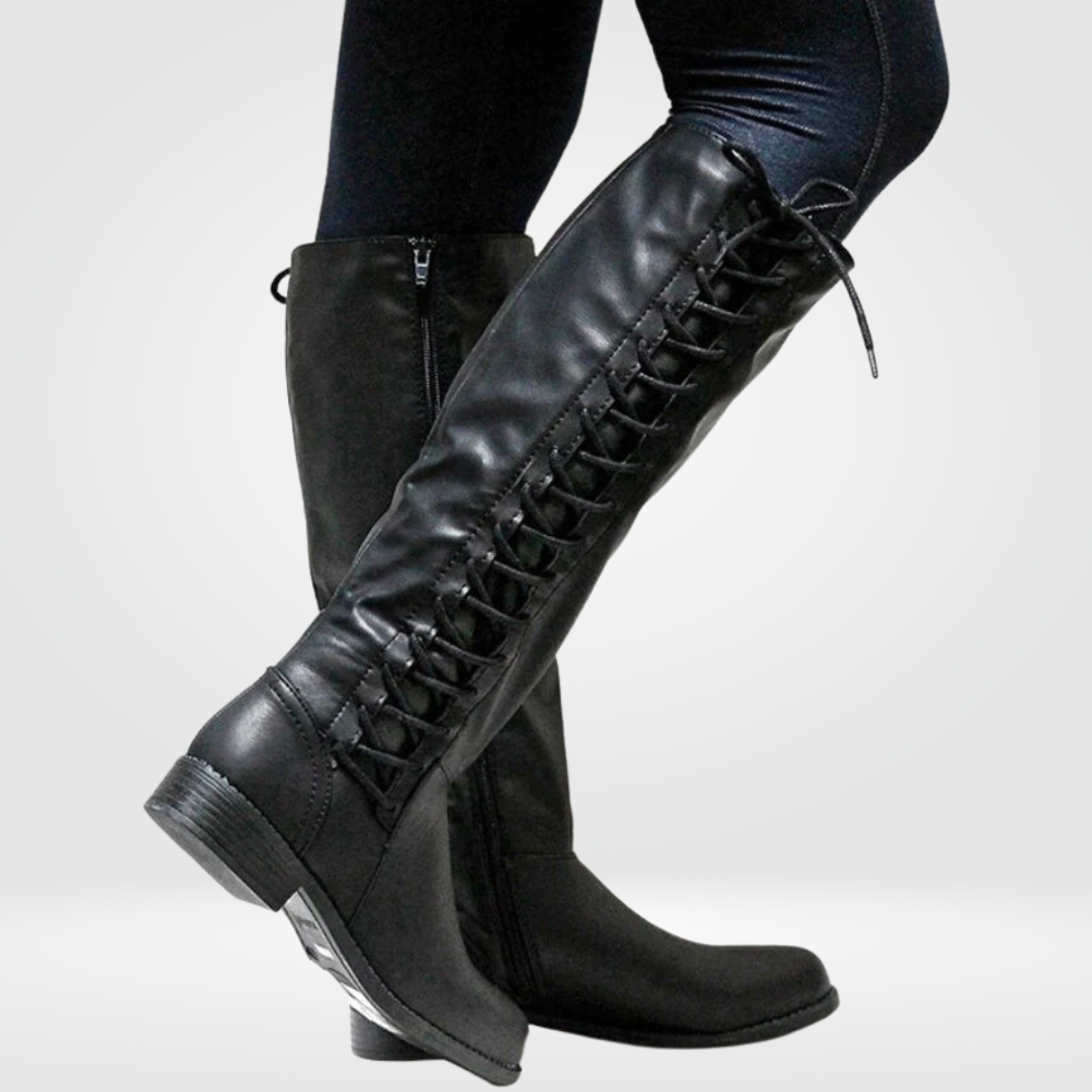 Halle | Women's Lace-Up Knee-High Low Heel Riding Boot