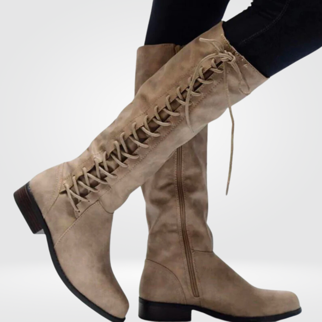 Halle | Women's Lace-Up Knee-High Low Heel Riding Boot
