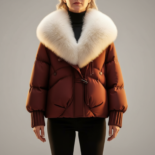 Solene | Women's Oversized Cropped Faux Fur Collar Winter Puffer Jacket