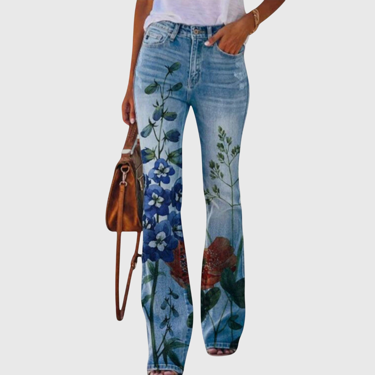 Larkin | Women's Western Style Light Wash Bootcut Flower Print Jeans