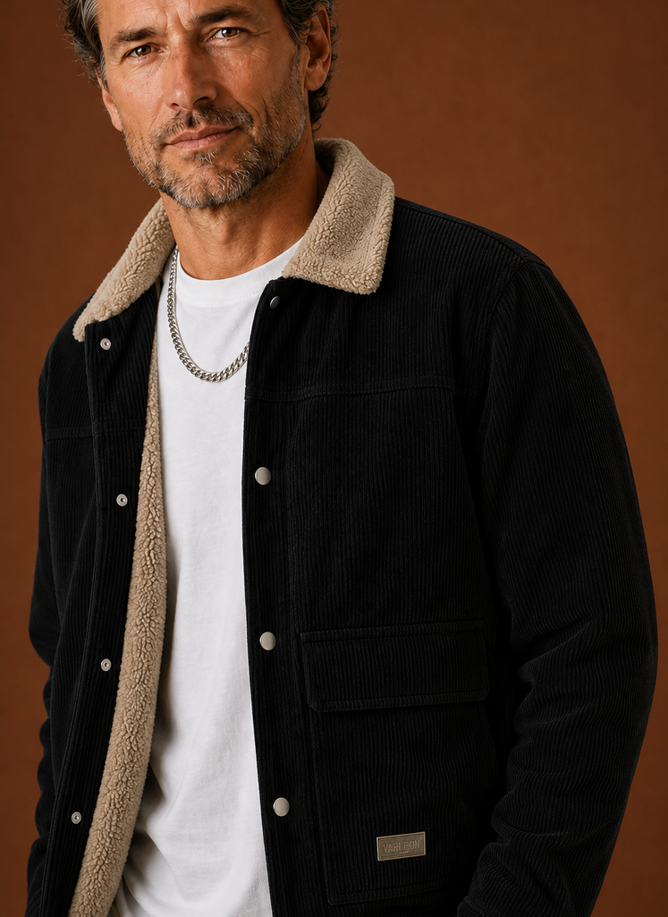 Thorne | Men's Sherpa Collar Snap Front Corduroy Fall Jacket