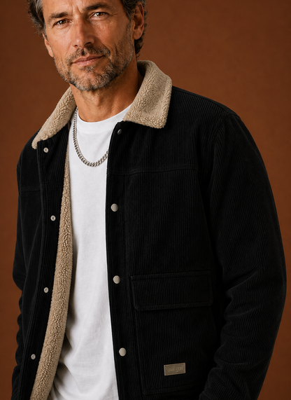 Thorne | Men's Sherpa Collar Snap Front Corduroy Fall Jacket