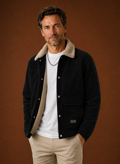 Thorne | Men's Sherpa Collar Snap Front Corduroy Fall Jacket