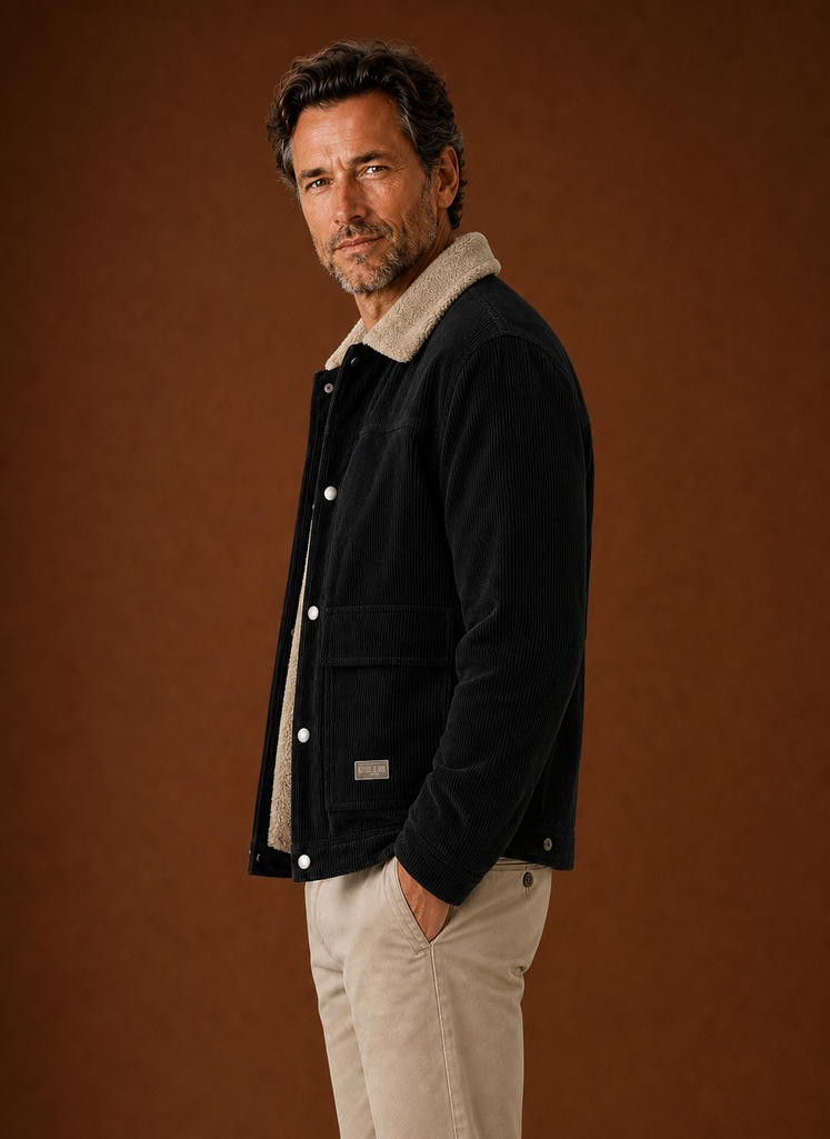 Thorne | Men's Sherpa Collar Snap Front Corduroy Fall Jacket