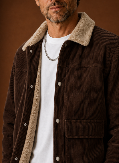 Thorne | Men's Sherpa Collar Snap Front Corduroy Fall Jacket