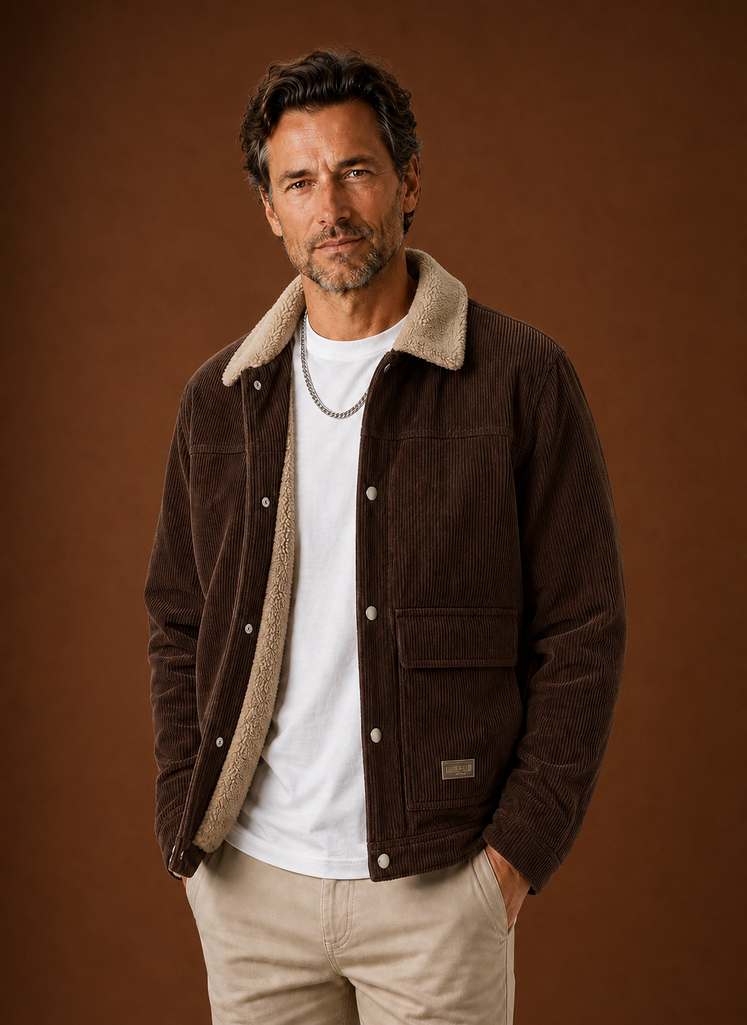 Thorne | Men's Sherpa Collar Snap Front Corduroy Fall Jacket