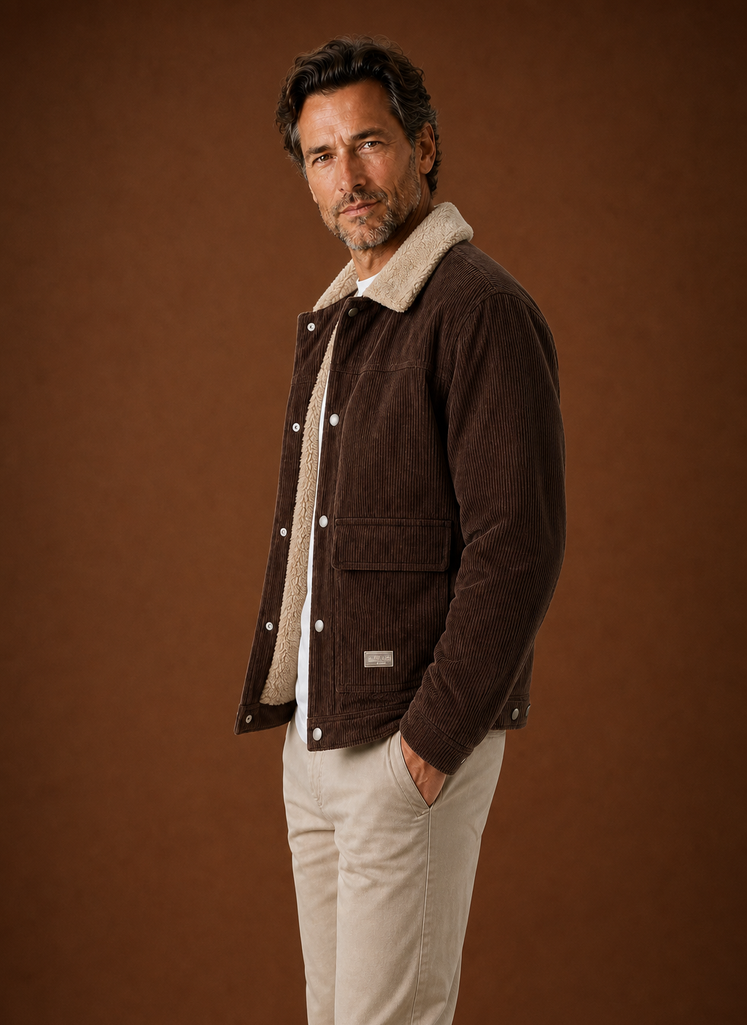 Thorne | Men's Sherpa Collar Snap Front Corduroy Fall Jacket