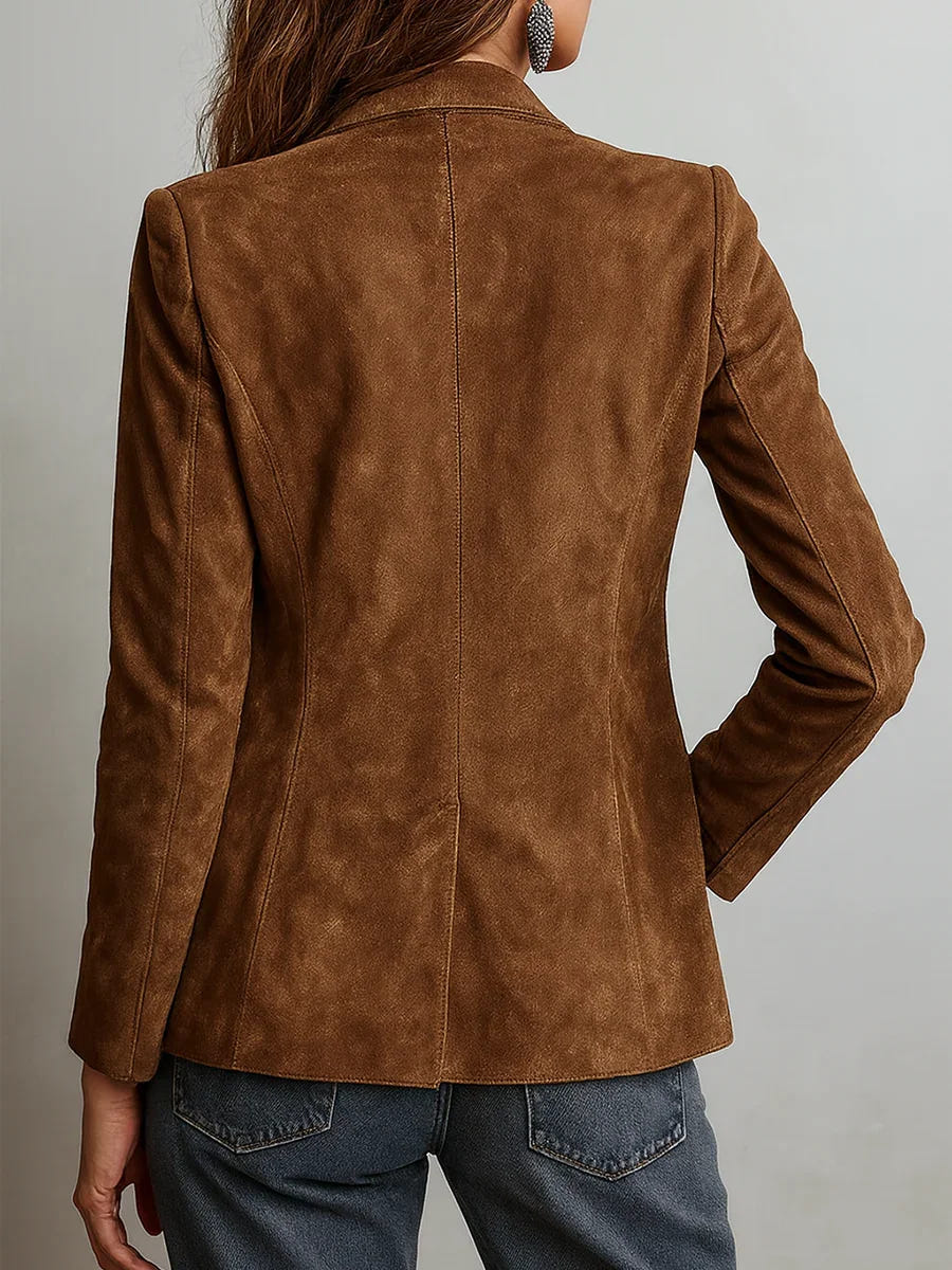 Eudora | Women's Brown Single-Breasted Notch Lapel Patch Pocket Blazer