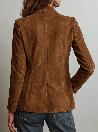 Eudora | Women's Brown Single-Breasted Notch Lapel Patch Pocket Blazer
