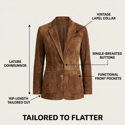 Eudora | Women's Brown Single-Breasted Notch Lapel Patch Pocket Blazer