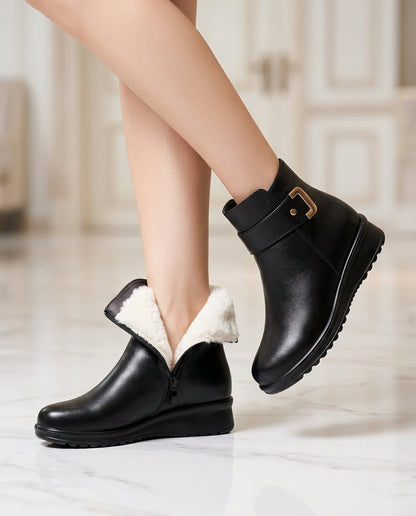 Adora | Women's Non Slip Plush Lined Faux Leather Warm Winter Low Heel Ankle Boot