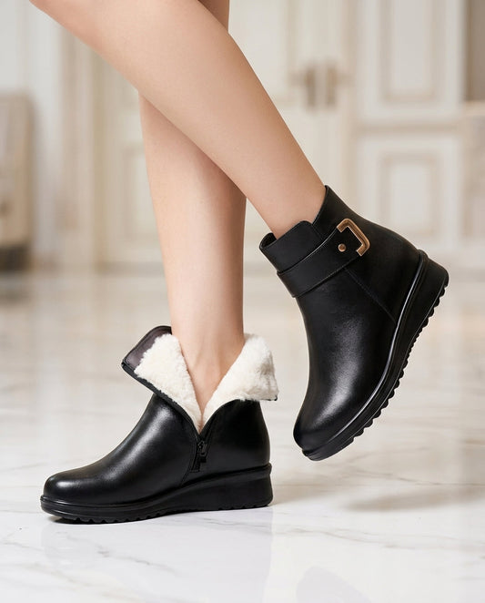 Adora | Women's Non Slip Plush Lined Faux Leather Warm Winter Low Heel Ankle Boot