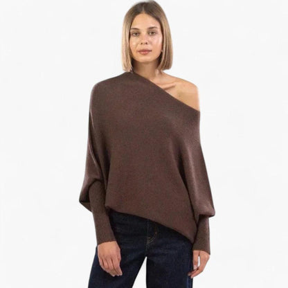 Maren | Women's Oversized Off-the-Shoulder Long Sleeve Knit Pullover Sweater
