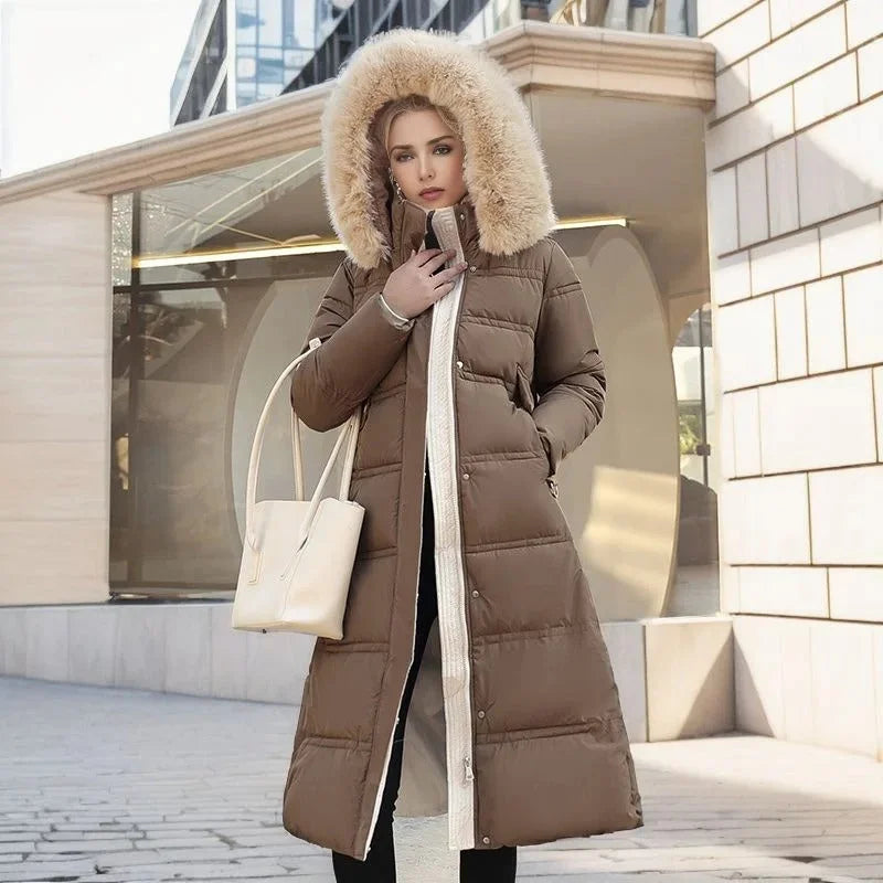 Esther | Women's Warm Fur Hood Quilted Puffer Long Winter Coat