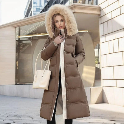 Esther | Women's Warm Fur Hood Quilted Puffer Long Winter Coat