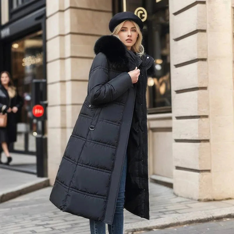 Esther | Women's Warm Fur Hood Quilted Puffer Long Winter Coat