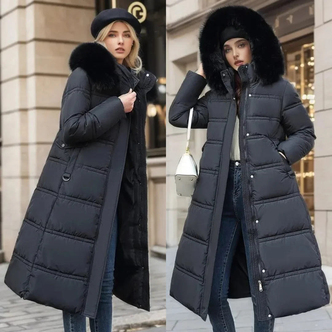 Esther | Women's Warm Fur Hood Quilted Puffer Long Winter Coat