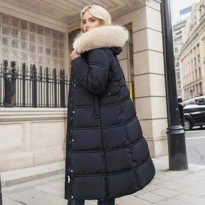 Esther | Women's Warm Fur Hood Quilted Puffer Long Winter Coat