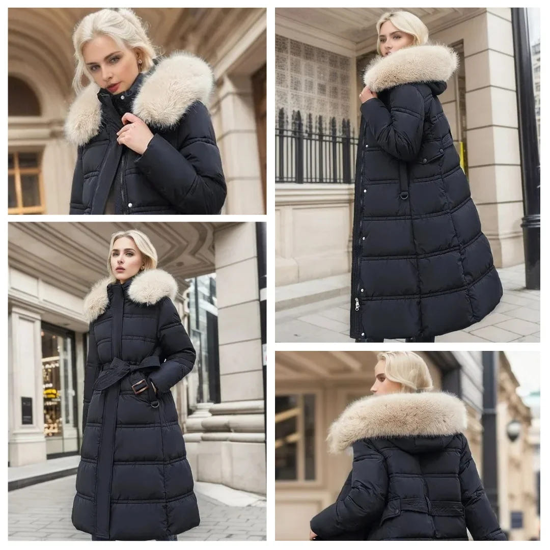 Esther | Women's Warm Fur Hood Quilted Puffer Long Winter Coat