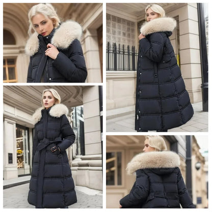 Esther | Women's Warm Fur Hood Quilted Puffer Long Winter Coat