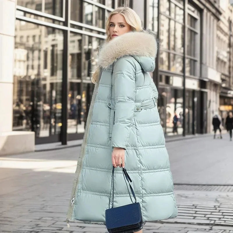 Esther | Women's Warm Fur Hood Quilted Puffer Long Winter Coat