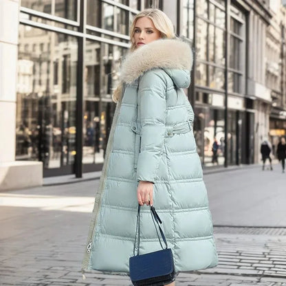 Esther | Women's Warm Fur Hood Quilted Puffer Long Winter Coat