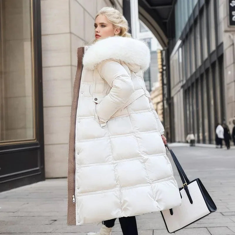 Esther | Women's Warm Fur Hood Quilted Puffer Long Winter Coat