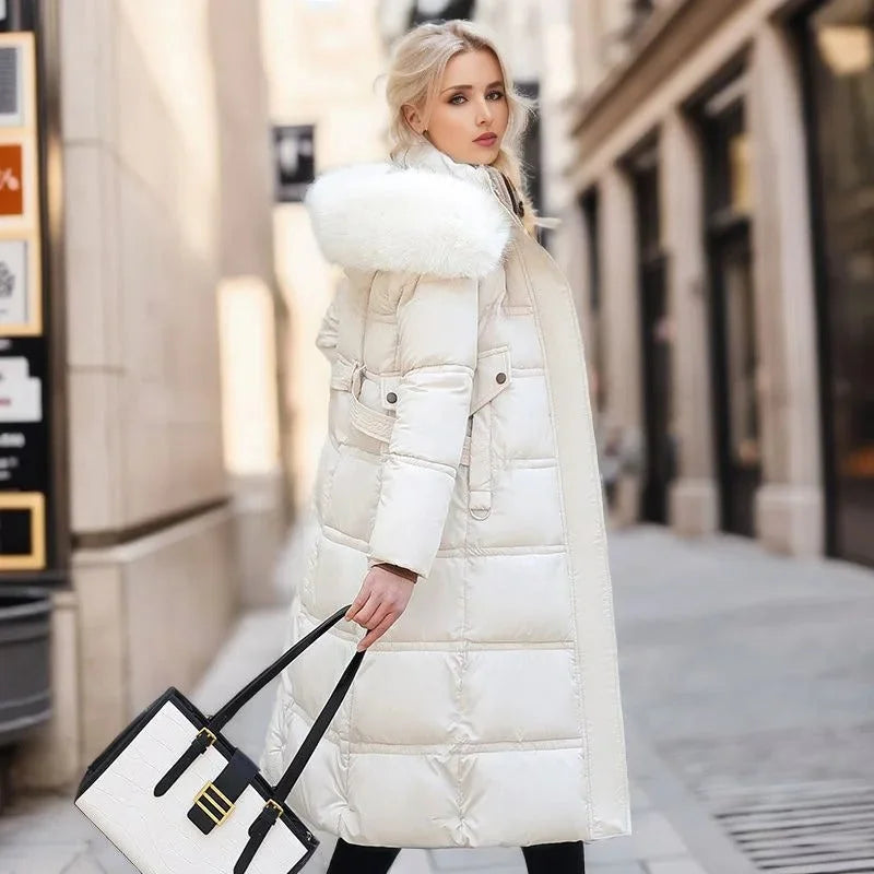 Esther | Women's Warm Fur Hood Quilted Puffer Long Winter Coat