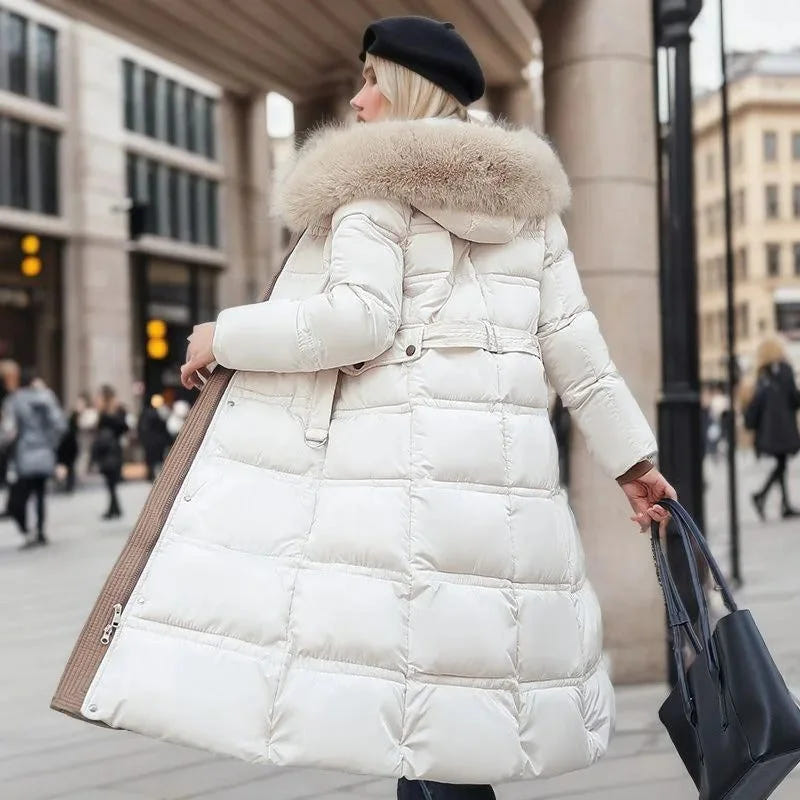 Esther | Women's Warm Fur Hood Quilted Puffer Long Winter Coat
