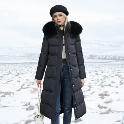 Esther | Women's Warm Fur Hood Quilted Puffer Long Winter Coat
