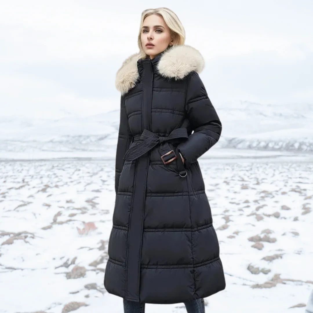 Esther | Women's Warm Fur Hood Quilted Puffer Long Winter Coat