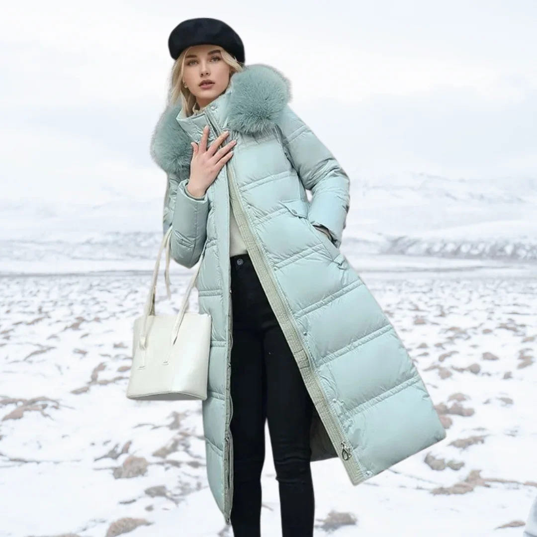 Esther | Women's Warm Fur Hood Quilted Puffer Long Winter Coat