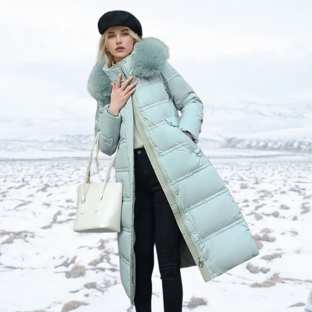 Esther | Women's Warm Fur Hood Quilted Puffer Long Winter Coat
