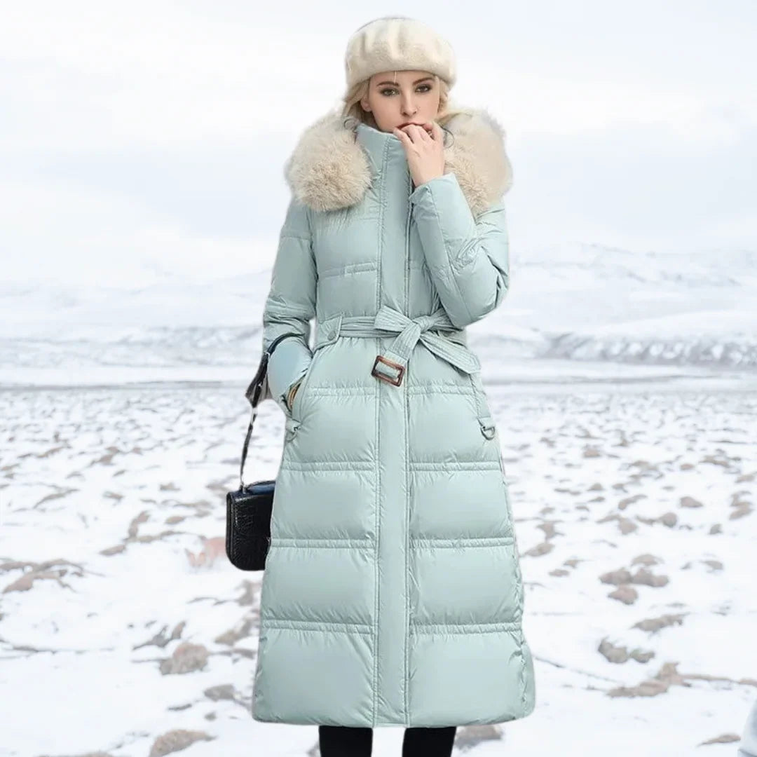 Esther | Women's Warm Fur Hood Quilted Puffer Long Winter Coat