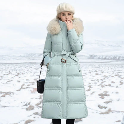 Esther | Women's Warm Fur Hood Quilted Puffer Long Winter Coat