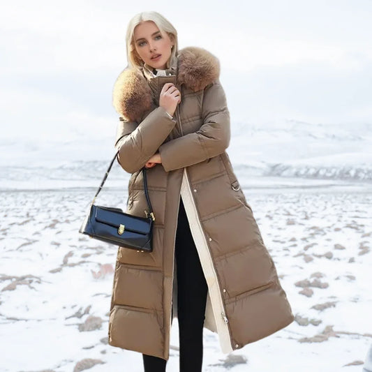 Esther | Women's Warm Fur Hood Quilted Puffer Long Winter Coat