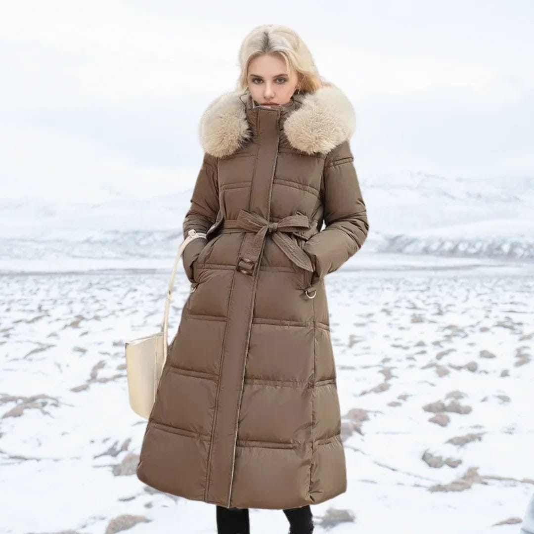 Esther | Women's Warm Fur Hood Quilted Puffer Long Winter Coat