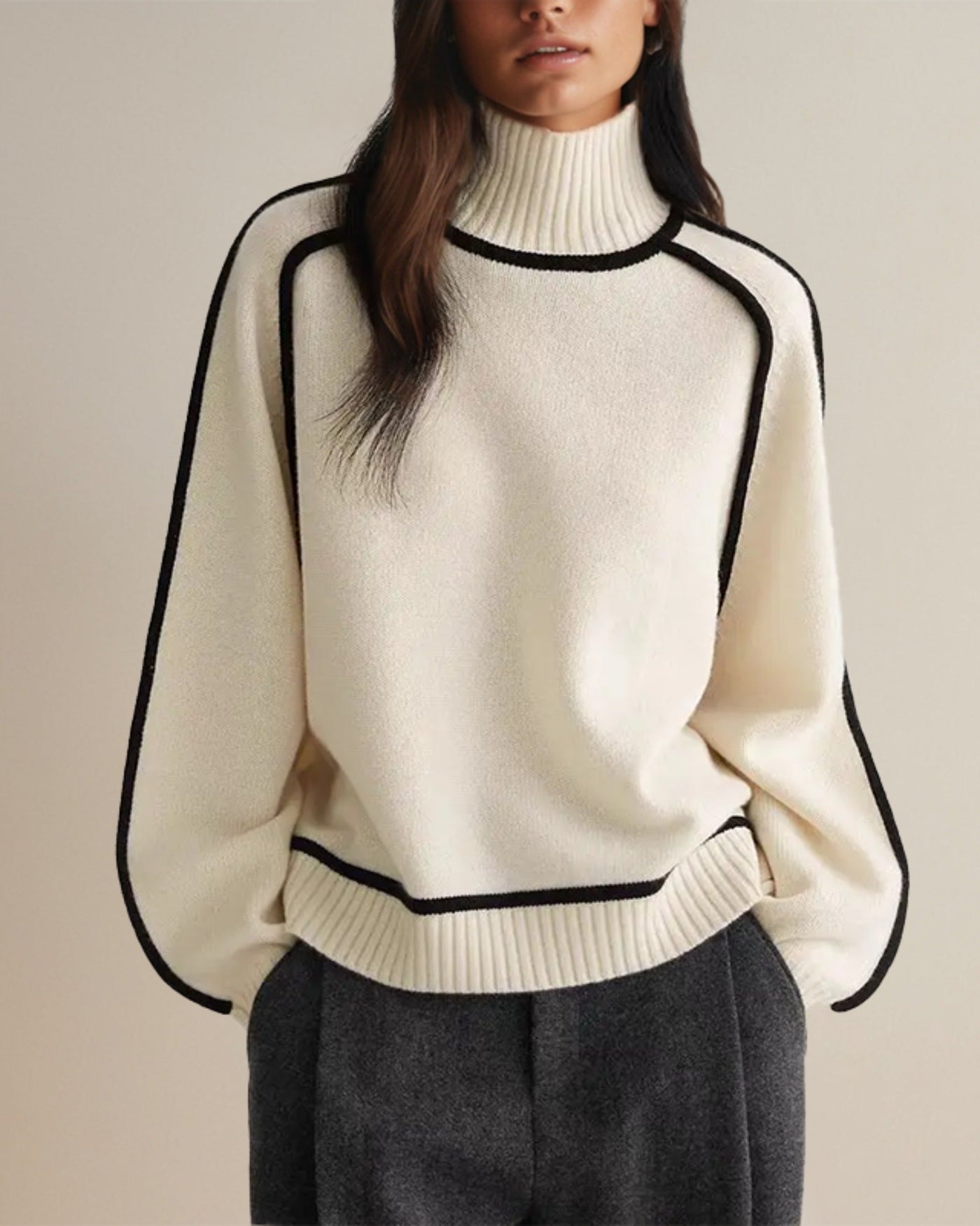 Empress | Relaxed Fit Turtleneck Striped Sweater