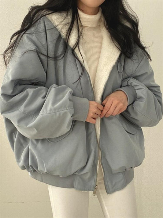 Linnea | Women's Winter Wear Sherpa Lined Zip Up Drop Shoulder Bomber Jacket