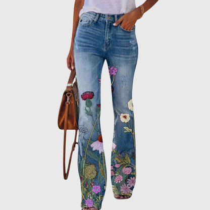 Larkin | Women's Western Style Light Wash Bootcut Flower Print Jeans