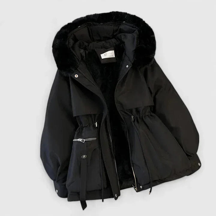 Elsa | Women's Hooded Drawstring Waist Faux Fur Trim Winter Parka Jacket