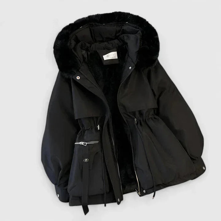 Elsa | Women's Hooded Drawstring Waist Faux Fur Trim Winter Parka Jacket
