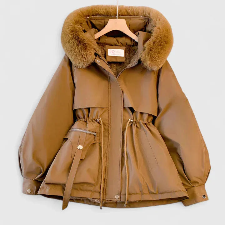 Elsa | Women's Hooded Drawstring Waist Faux Fur Trim Winter Parka Jacket