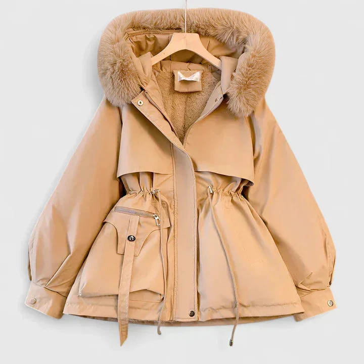 Elsa | Women's Hooded Drawstring Waist Faux Fur Trim Winter Parka Jacket