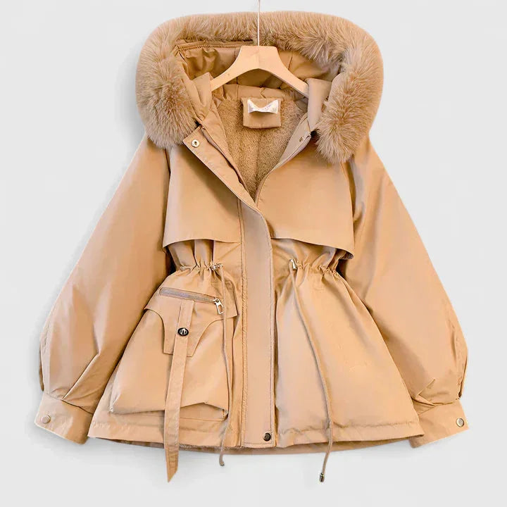 Elsa | Women's Hooded Drawstring Waist Faux Fur Trim Winter Parka Jacket