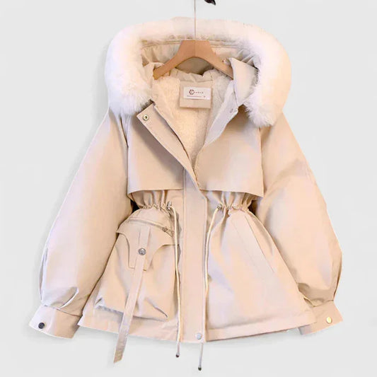 Elsa | Women's Hooded Drawstring Waist Faux Fur Trim Winter Parka Jacket