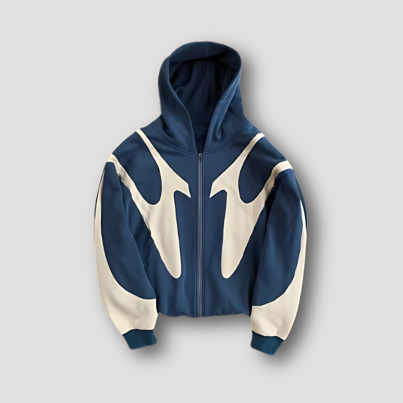 Caleb | Men's Zip-Up Contrast Panel Graphic Hoodie