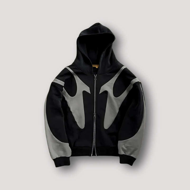 Caleb | Men's Zip-Up Contrast Panel Graphic Hoodie