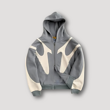Caleb | Men's Zip-Up Contrast Panel Graphic Hoodie