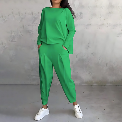 Marlow | Women's Loose-Fit Boat Neck Long Sleeve Two-Piece Set